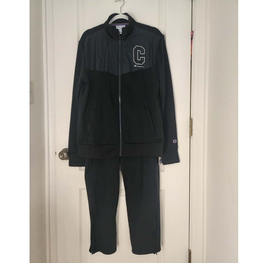Champion Womens Tracksuit Set Black Full Zip Jacket Pants P9446S Size Medium